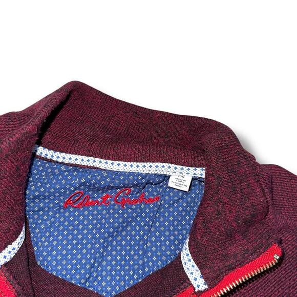 Robert Graham Burgundy Quarter Zip Sweater Contrast Lining Size L Cotton Casual - Picture 5 of 7